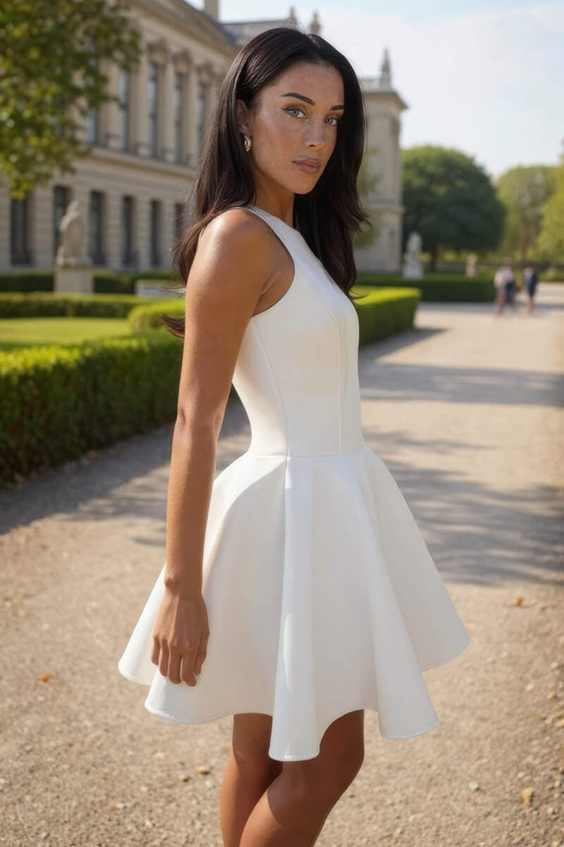 Cream Scuba Sleeveless Skater Mini Dress