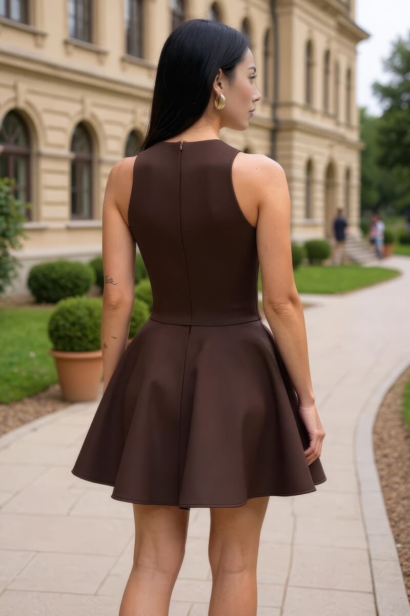 Chocolate Scuba Sleeveless Skater Mini Dress