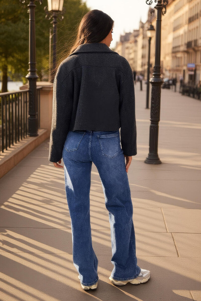 Dark Grey Marl Zip Up Pocket Detail Boxy Jacket