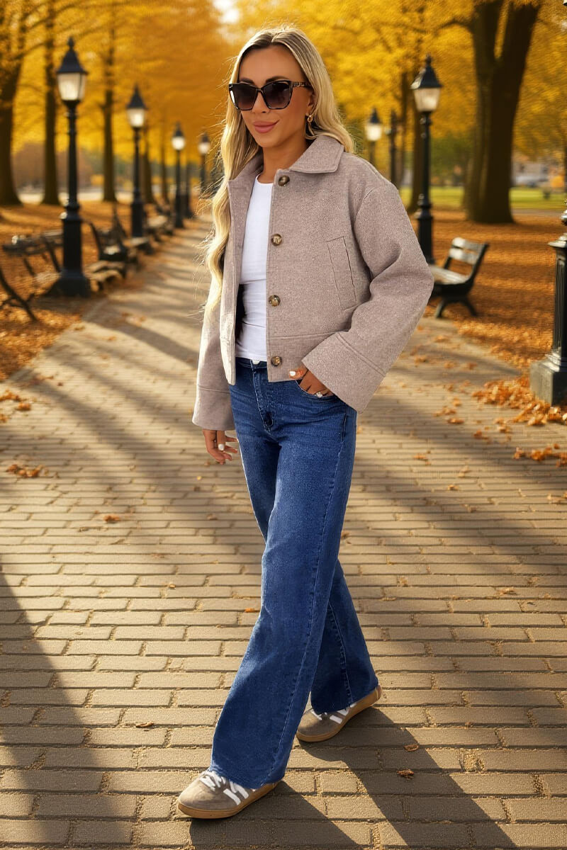 Mocha Marl Button Front Collared Jacket