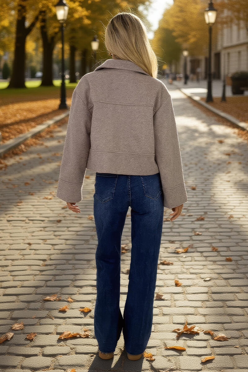 Mocha Marl Button Front Collared Jacket