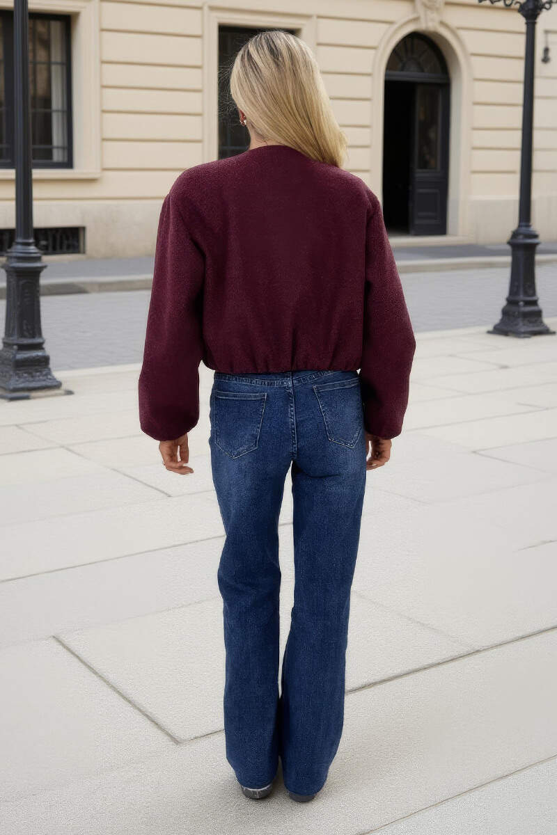 Burgundy Marl Bubble Hem Zip Up Bomber Jacket
