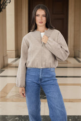 Mocha Marl Bubble Hem Zip Up Bomber Jacket