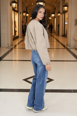 Mocha Marl Bubble Hem Zip Up Bomber Jacket