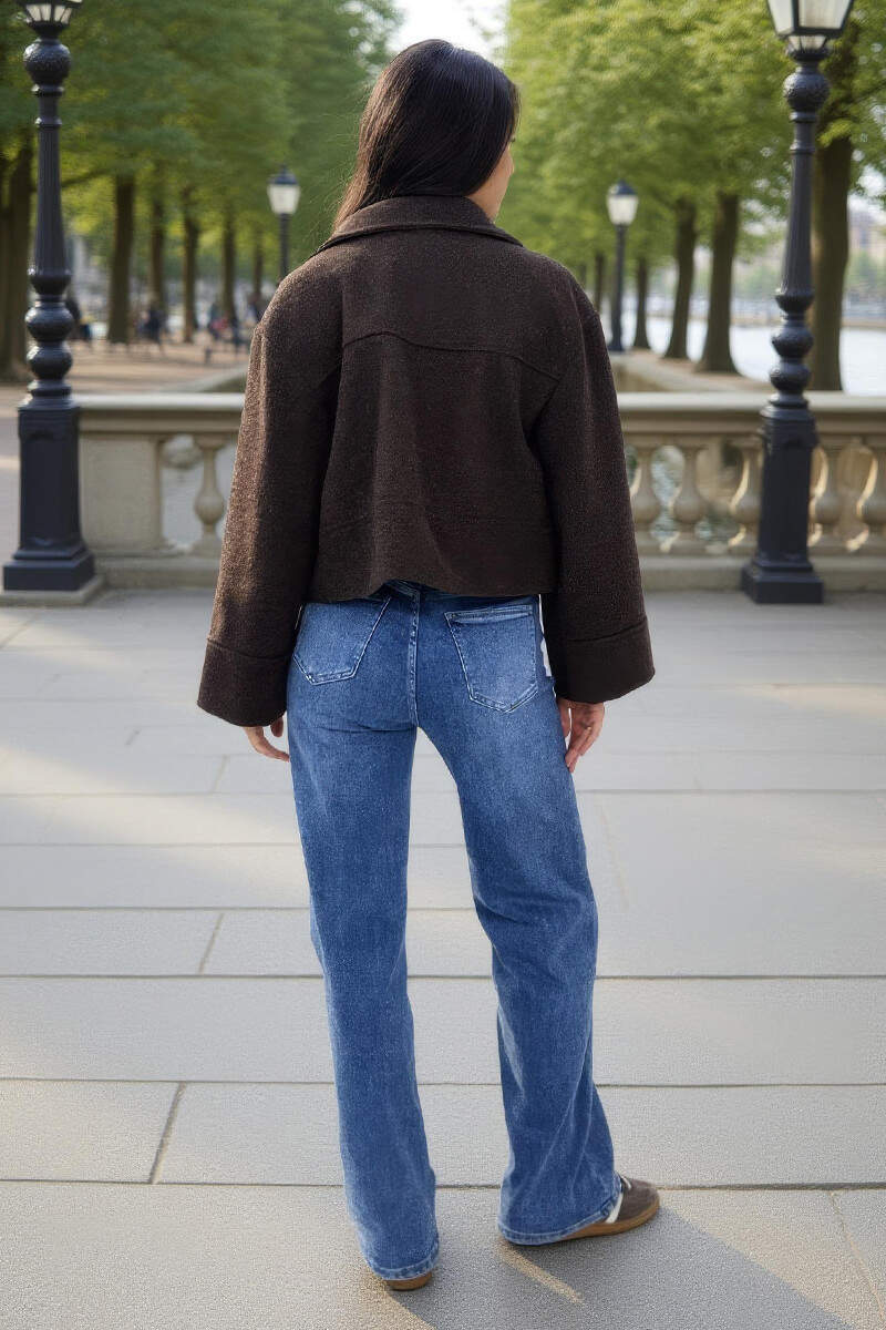 Chocolate Marl Button Front Collared Jacket