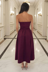 Plum Bandeau A-Line Skirt Midi Dress
