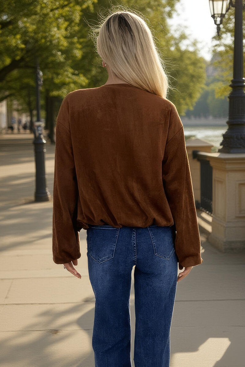 Tan Faux Suede Bubble Hem Bomber Jacket