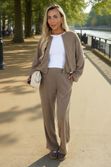 Mocha Bubble Hem Cropped Soft Bomber Jacket