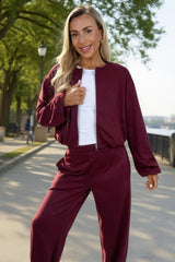 Burgundy Bubble Hem Cropped Soft Bomber Jacket
