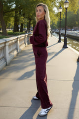 Burgundy Bubble Hem Cropped Soft Bomber Jacket