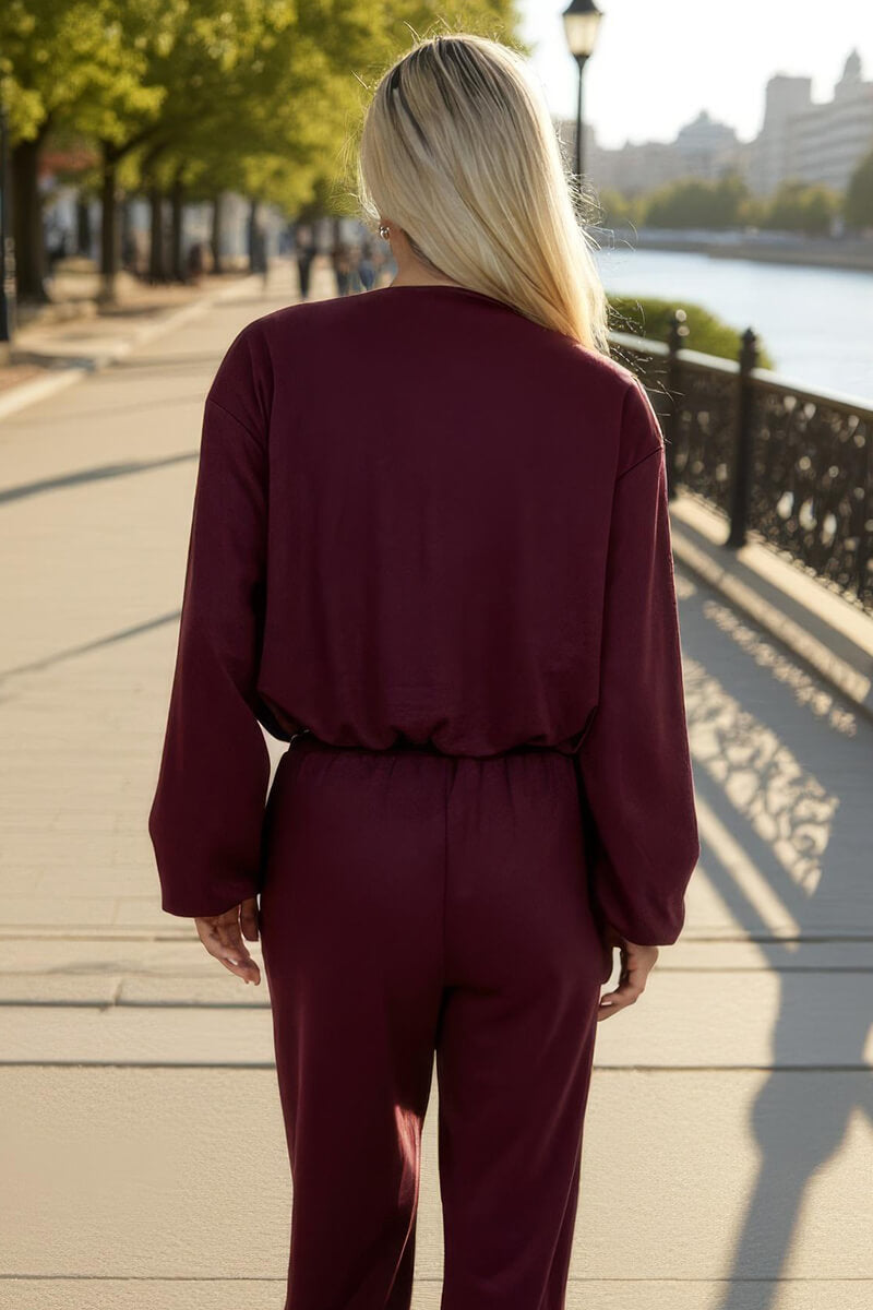 Burgundy Bubble Hem Cropped Soft Bomber Jacket