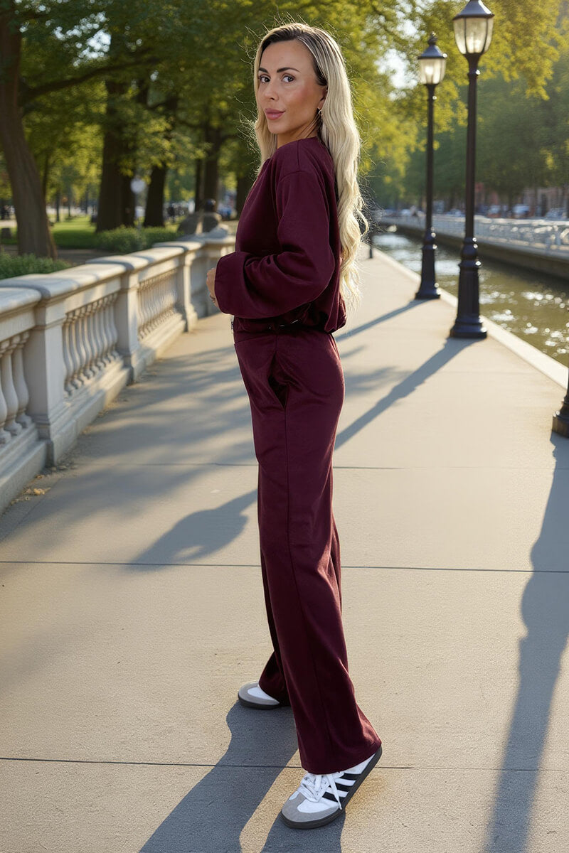 Burgundy Wide Leg Soft Trousers