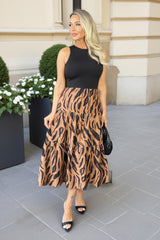 Multi Tiger Print 2 In 1 Smock Midi Dress
