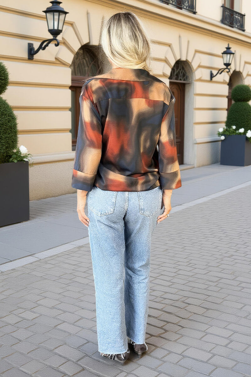 Multi Smudge Print 3/4 Sleeve Shirt