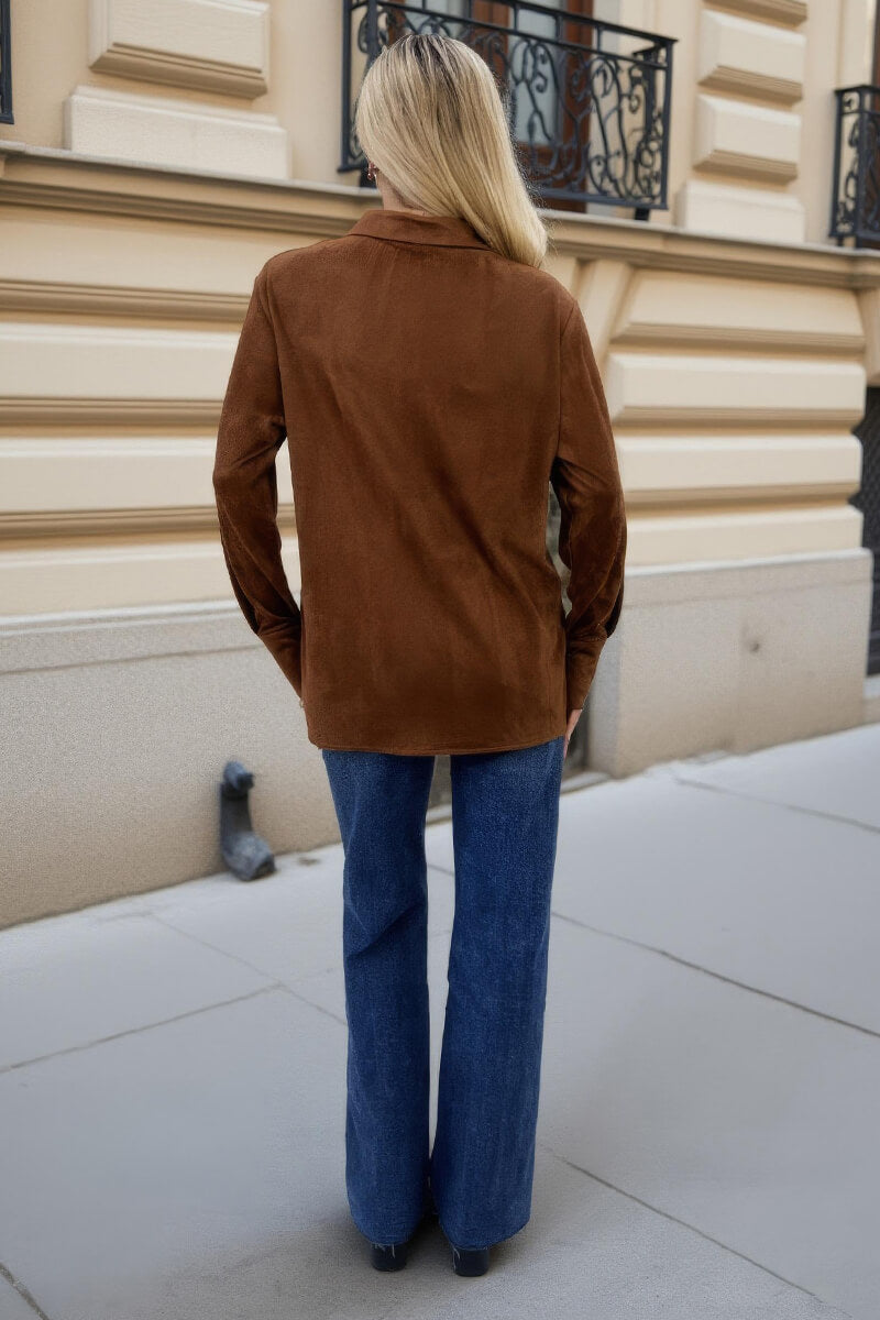 Tan Faux Suede Long Sleeve Utility Shirt