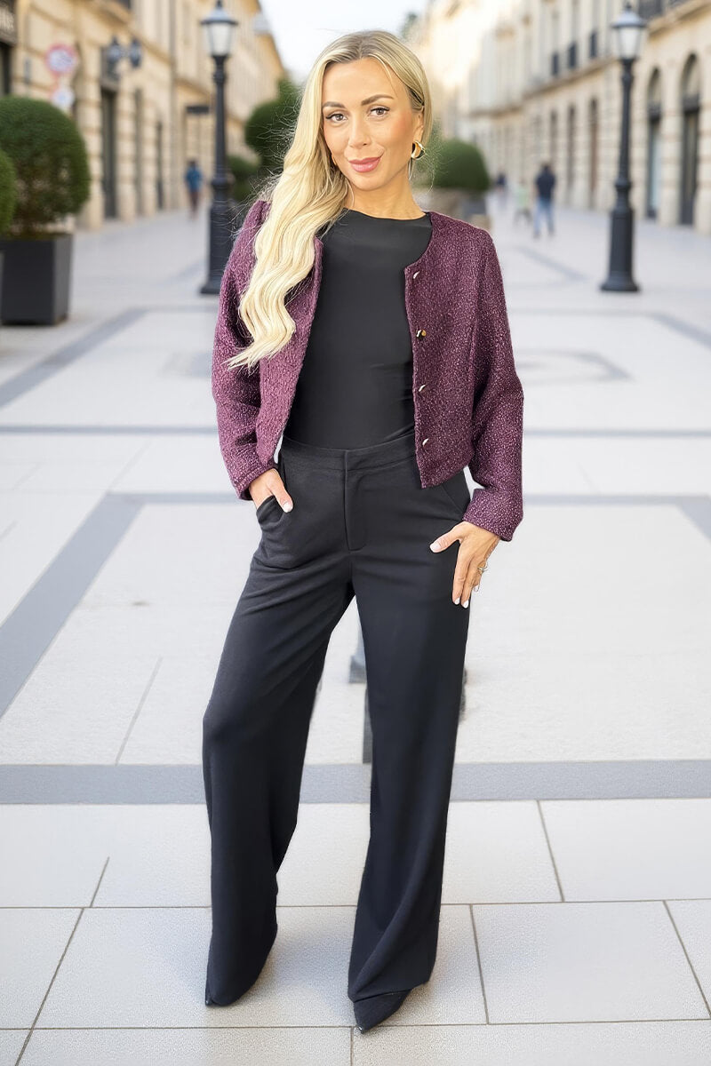 Wine Tweed Button Front Jacket