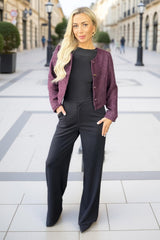 Wine Tweed Button Front Jacket