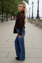 Chocolate Faux Suede Long Sleeve Utility Shirt