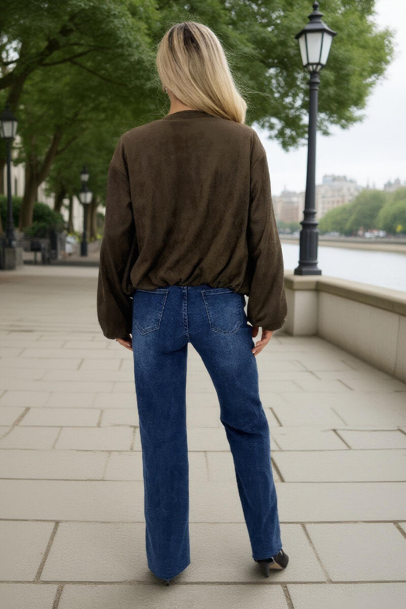 Khaki Faux Suede Bubble Hem Bomber Jacket