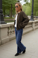 Khaki Faux Suede Bubble Hem Bomber Jacket