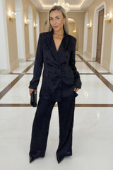 Black Diamante Wide Leg Trousers