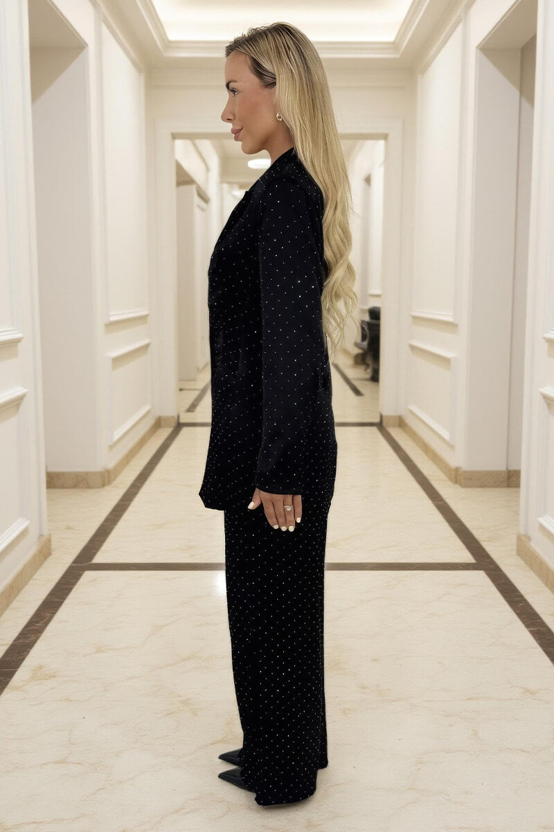 Black Diamante Wide Leg Trousers