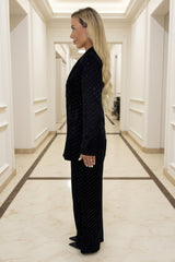 Black Diamante Wide Leg Trousers