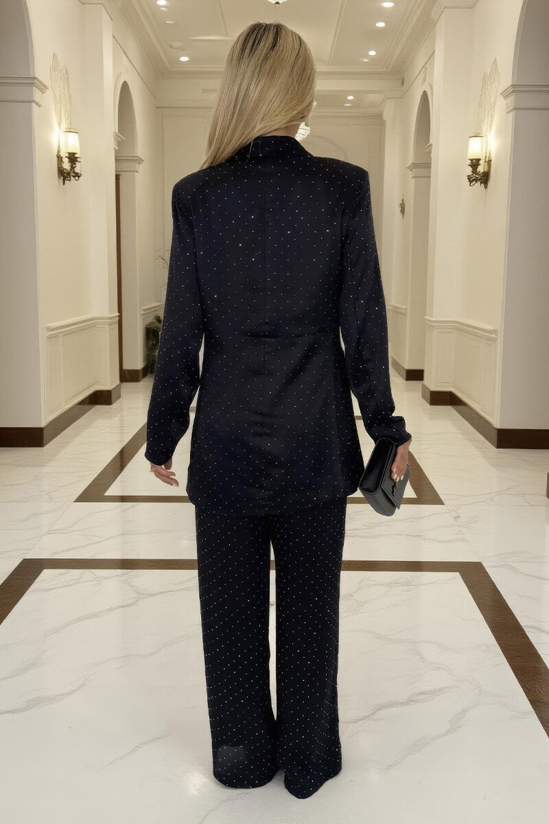 Black Diamante Wide Leg Trousers