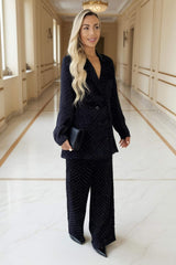 Black Diamante Double Breasted Blazer