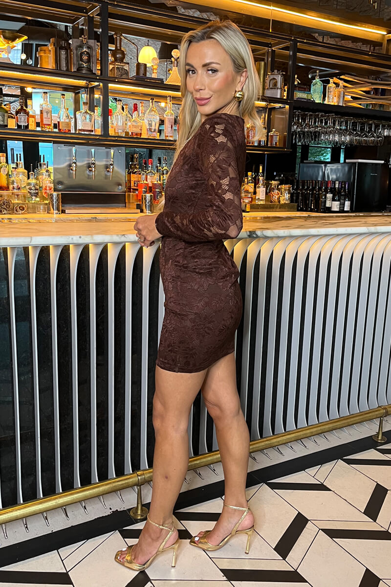 Chocolate Lace Long Sleeve Bodycon Mini Dress