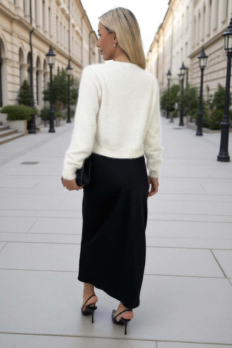 Cream Fluffy Knit Satin Bows Front Cardigan