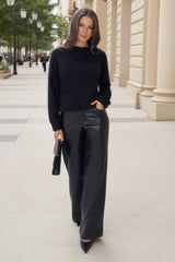 Black Fluffy Knit Satin Bow Back Jumper