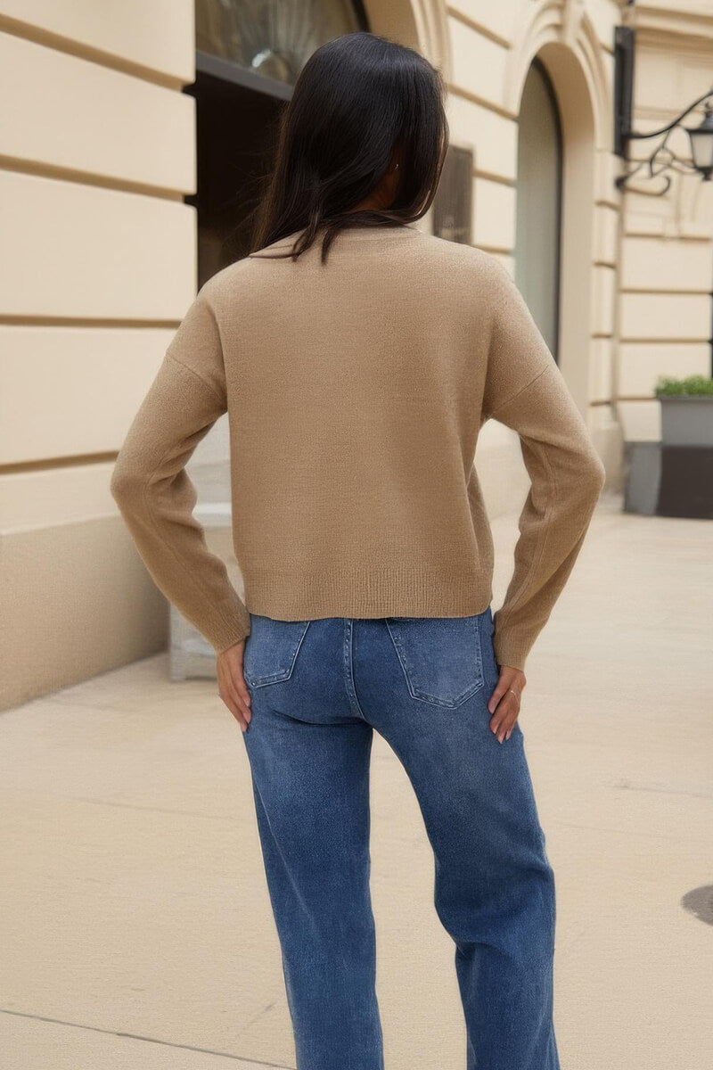 Oatmeal Pearl Embellished Crew Neck Jumper