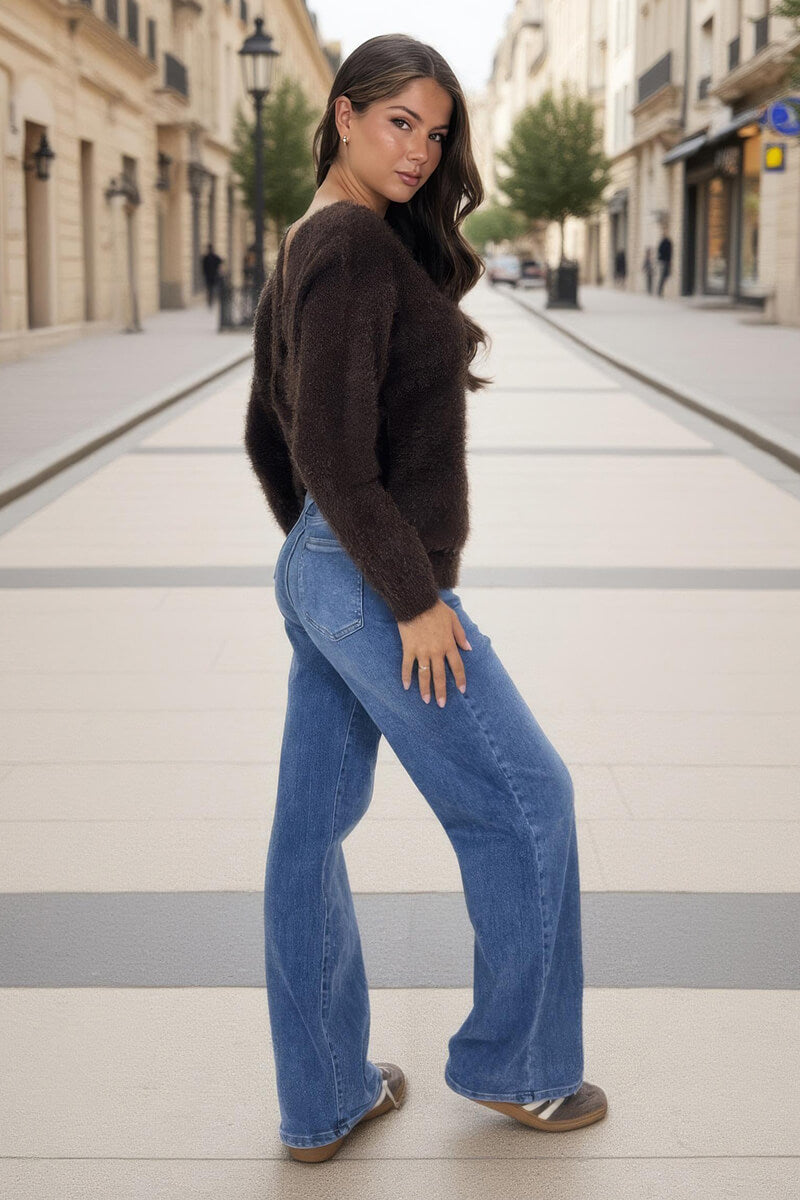 Chocolate Fluffy Knit Twist Detail Jumper