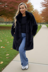 Black Faux Fur Longline Jacket