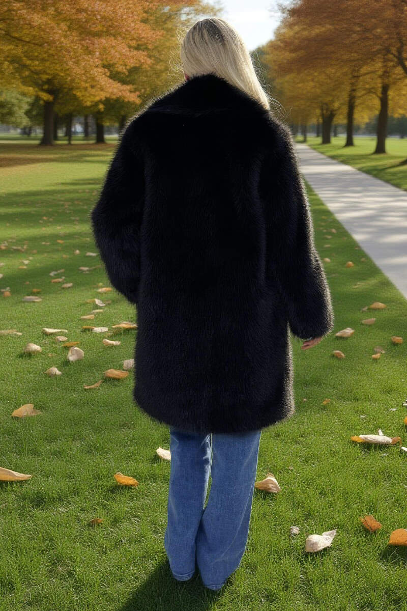 Black Faux Fur Longline Jacket