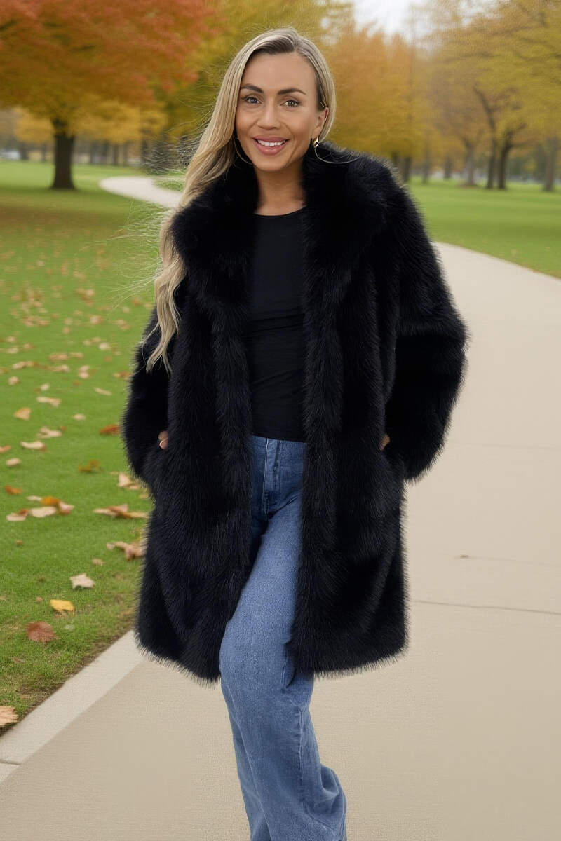 Black Faux Fur Longline Jacket