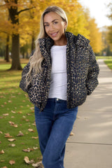 Leopard Print Hooded Short Puffer Coat