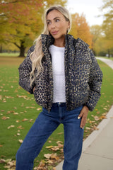 Leopard Print Hooded Short Puffer Coat