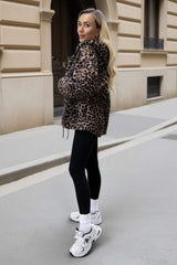 Leopard Print Drawstring Hooded Teddy Jacket