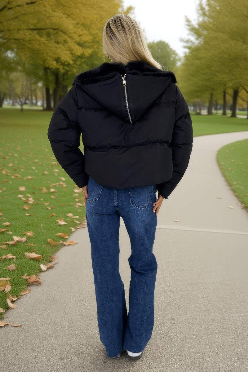 Black Split Hood Short Puffer Coat