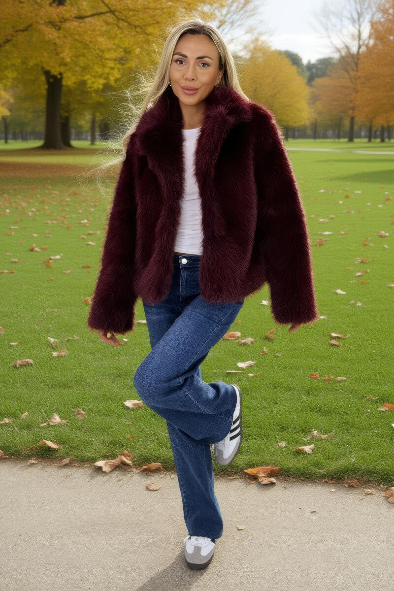 Burgundy Faux Fur Short Jacket