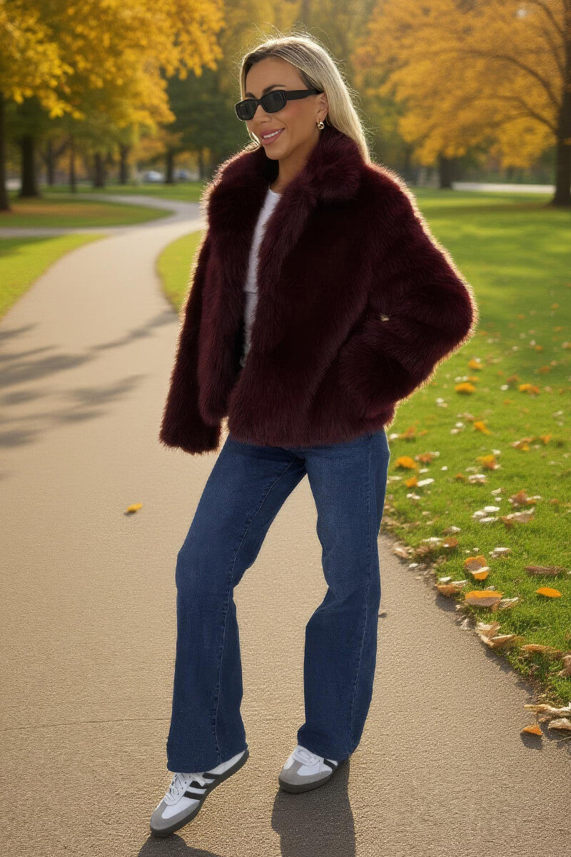 Burgundy Faux Fur Short Jacket