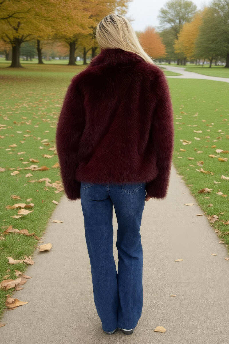 Burgundy Faux Fur Short Jacket