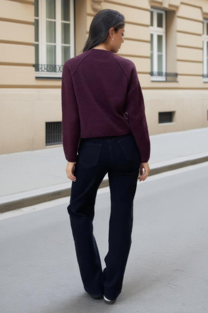 Burgundy Mock Neck Seam Detail Jumper