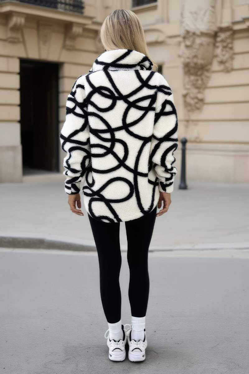 Cream And Black Swirl 1/4 Zip Teddy Sweatshirt