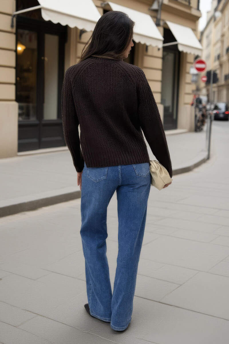 Chocolate Round Neck Knit Jumper