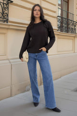 Chocolate Round Neck Knit Jumper