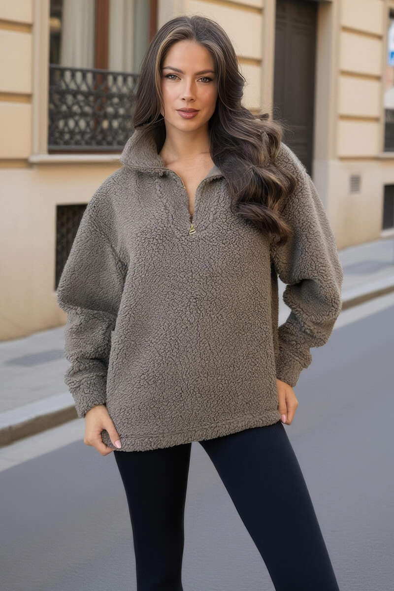 Grey 1/4 Zip Teddy Sweatshirt