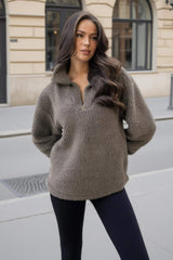 Grey 1/4 Zip Teddy Sweatshirt